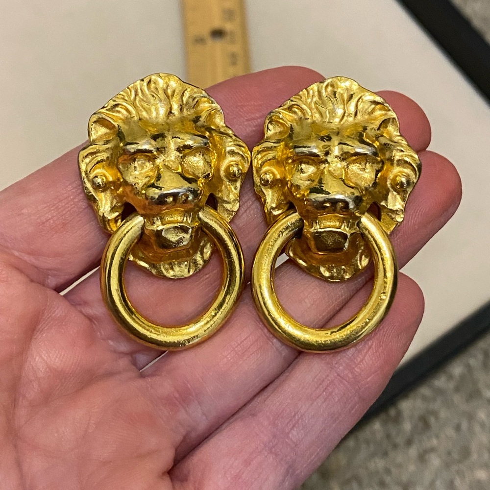 Vintage Kenneth Lane Lion Head Door Knocker Clip-on Earrings